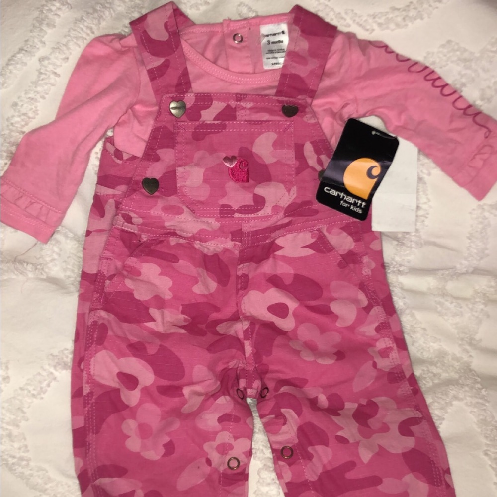 Carharrt pink camo bib overalls